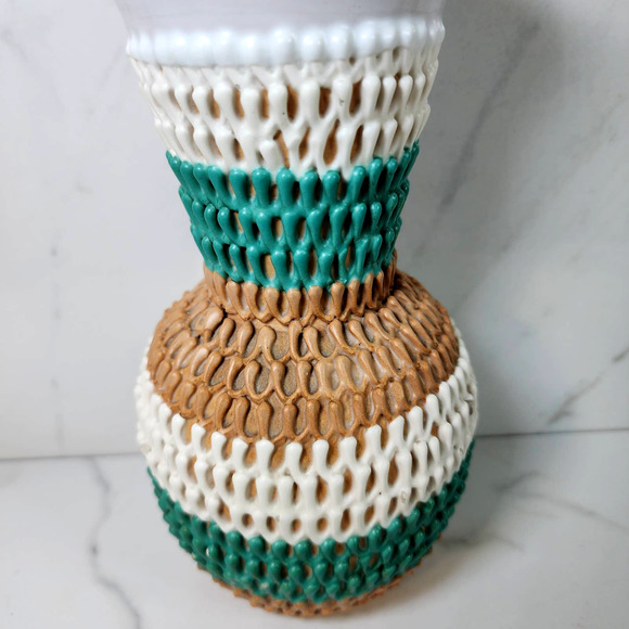 Beautiful Mid-Century Modern Wrapped Textured Multicolor Pottery Vase Italy 8.5" - Picture 2 of 10